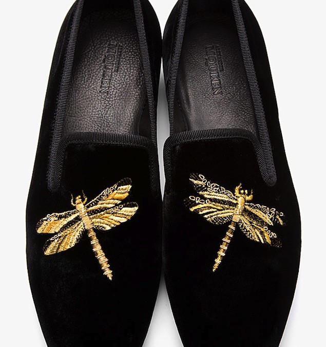 ALEXANDER MCQUEEN DRAGONFLY BLACK VELVET LOAFERS