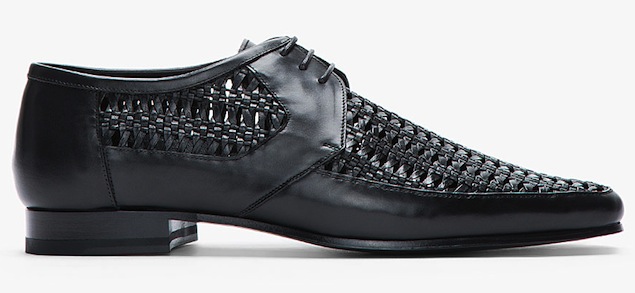 SAINT LAURENT BLACK LEATHER BRAIDED DERBY DRESS SHOES
