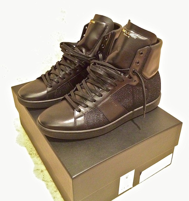 SAINT LAURENT PARIS HIGH TOP LEATHER SNEAKERS