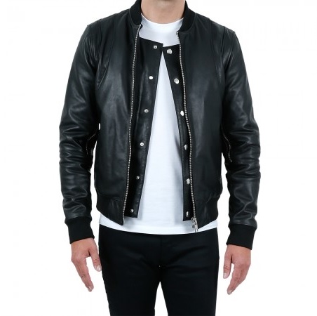 BALR BLACK LEATHER BOMBER JACKET